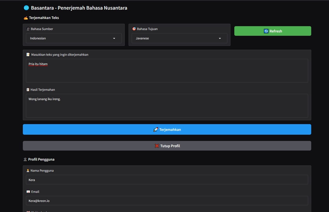 Basantara translator screenshot