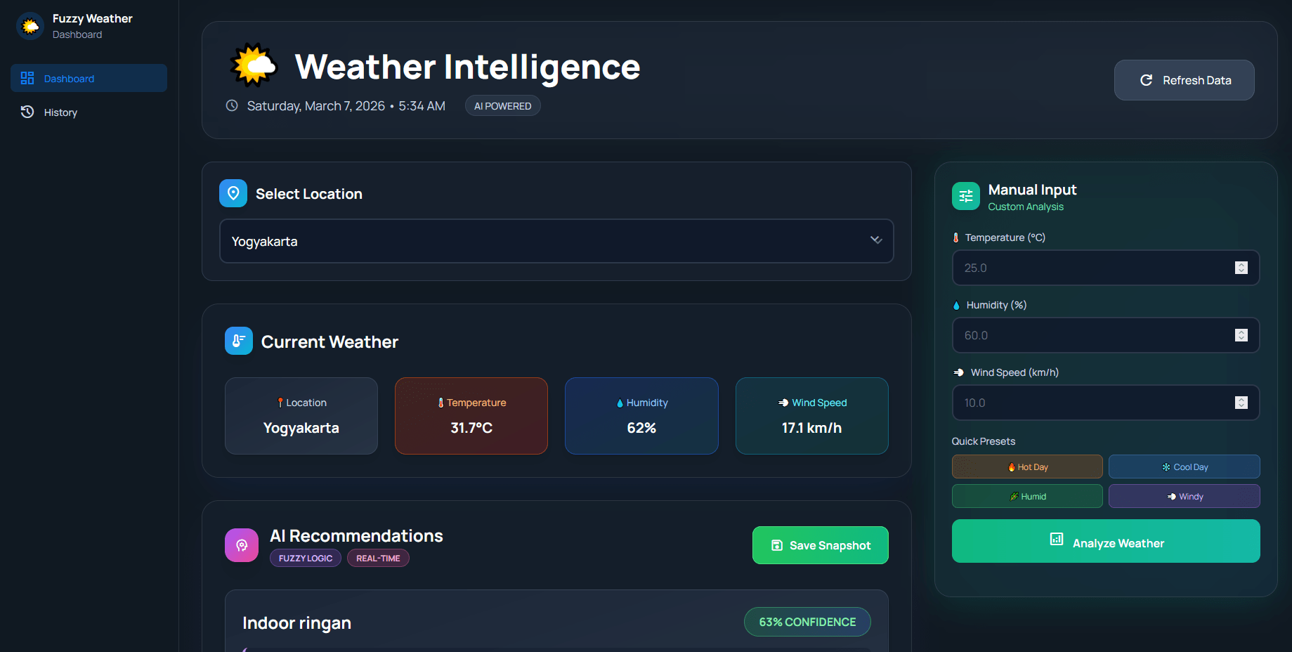 CuacaCerdas - Fuzzy Weather Recommendation System screenshot